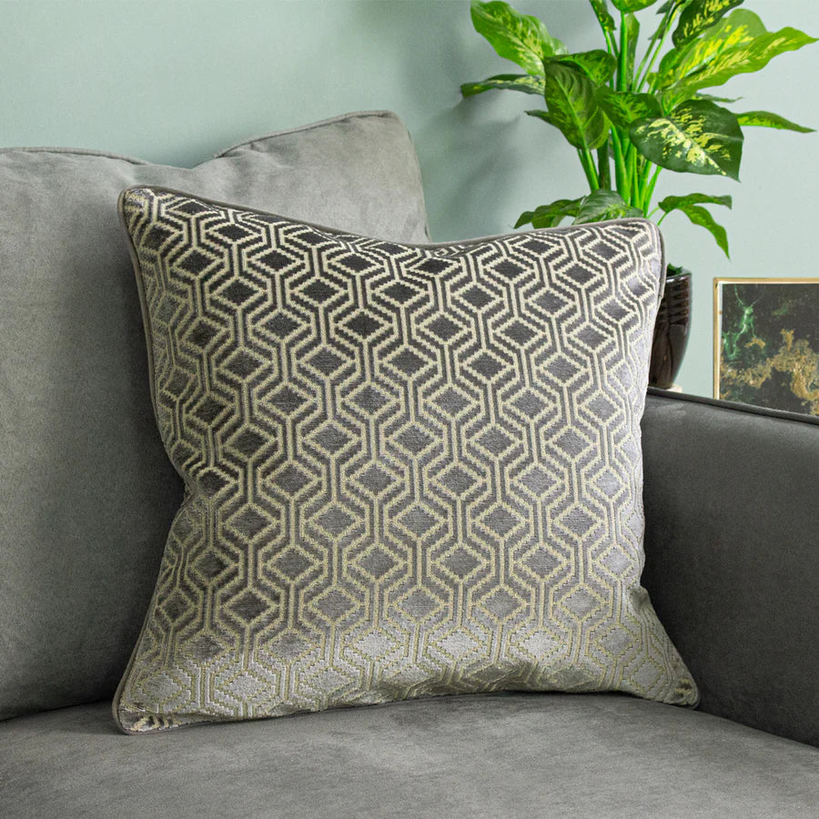 Avenue Velvet Jacquard Cushion Grey Home Store Living