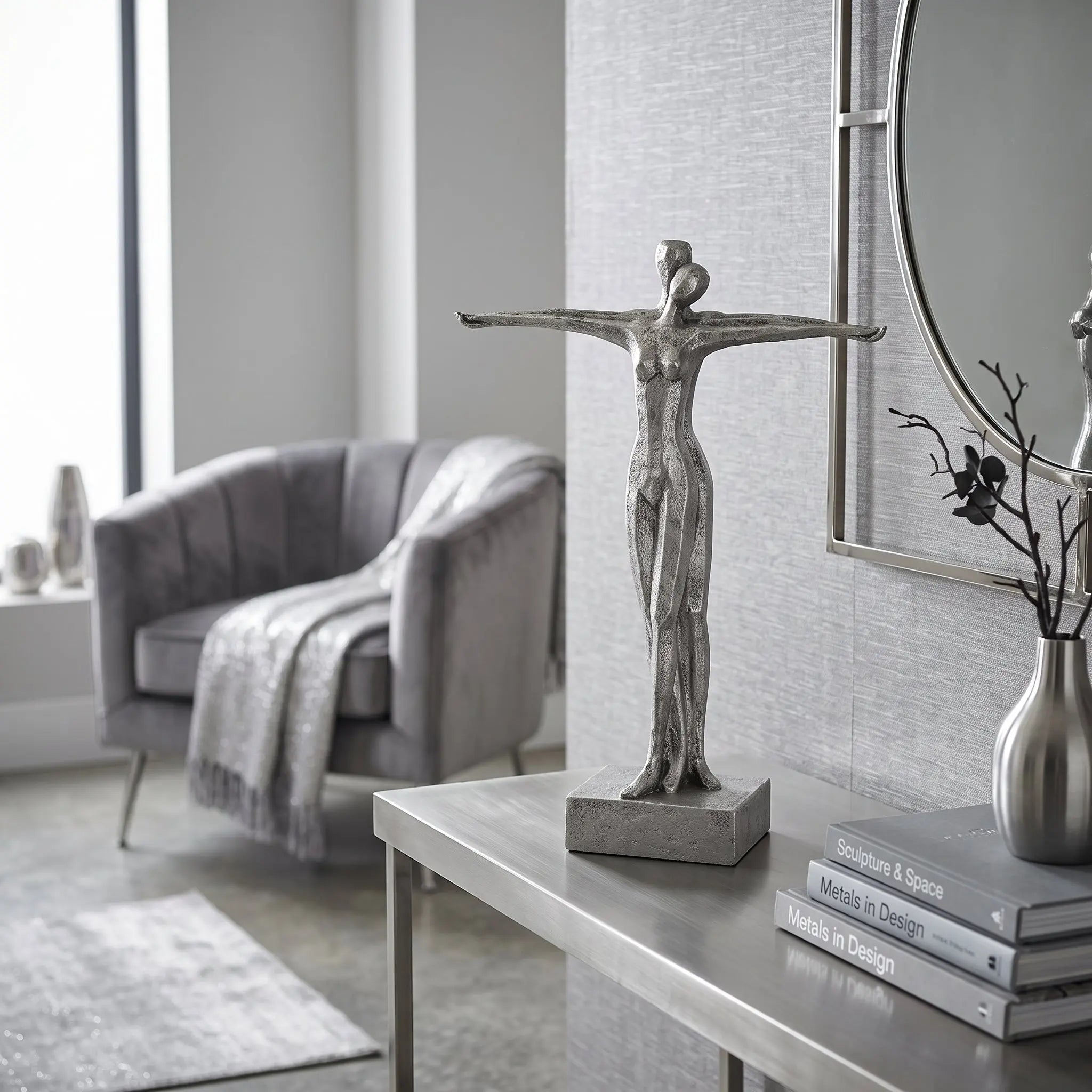 Silver Couple Statue Ornament 35cm sil interiors