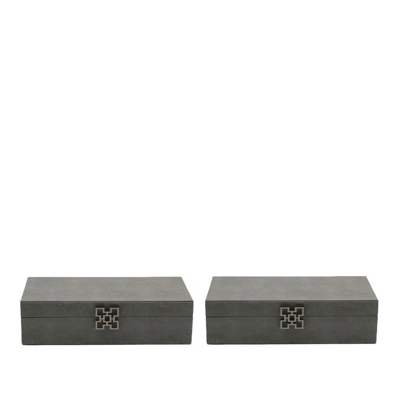 Set of 2 Dark Grey Faux Leather with Gunmetal Handle Jewellery Boxes CIMC