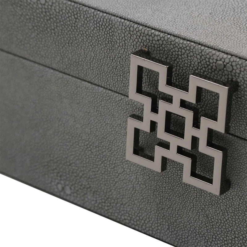 Set of 2 Dark Grey Faux Leather with Gunmetal Handle Jewellery Boxes CIMC