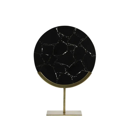 Gouza Black Agate & Bronze Marble Sculpture on Bronze Iron Stand Light and Living