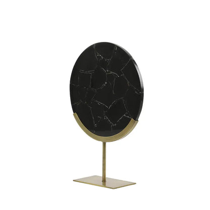 Gouza Black Agate & Bronze Marble Sculpture on Bronze Iron Stand Light and Living