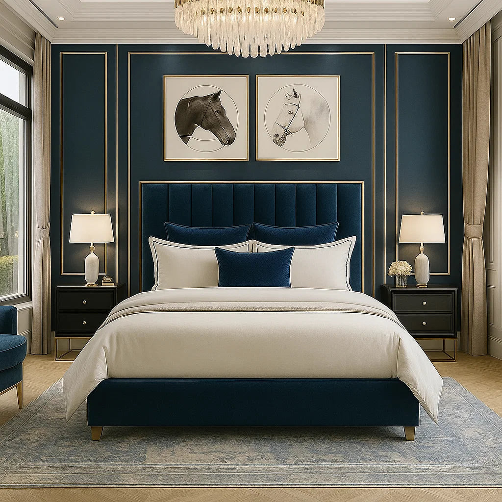 Alysia Gold Strip Upholstered Bed Frame Home Store Living