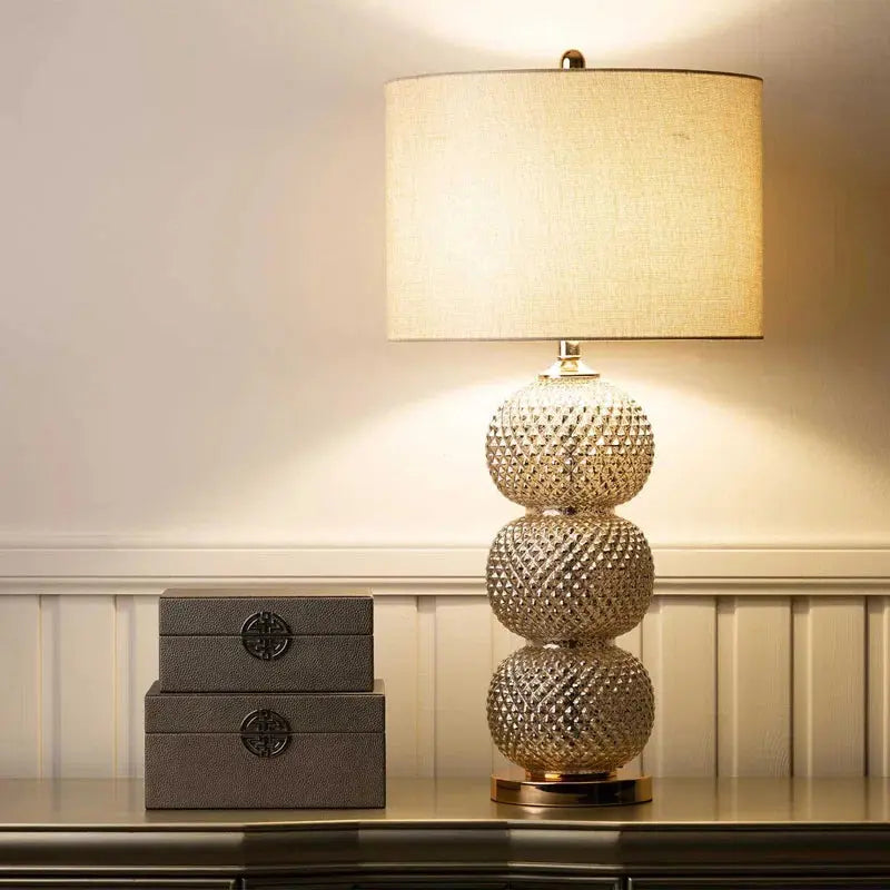 Bubble Table Lamp with Glass Base & Linen Shade - Home Store Living