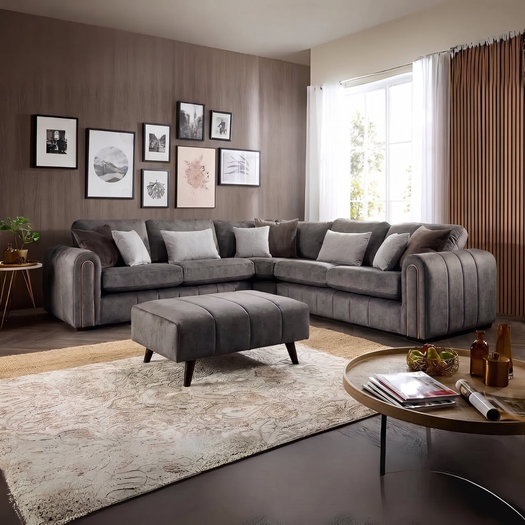 Glamour Charcoal High Back Sofa Range w/ Accents Lebus