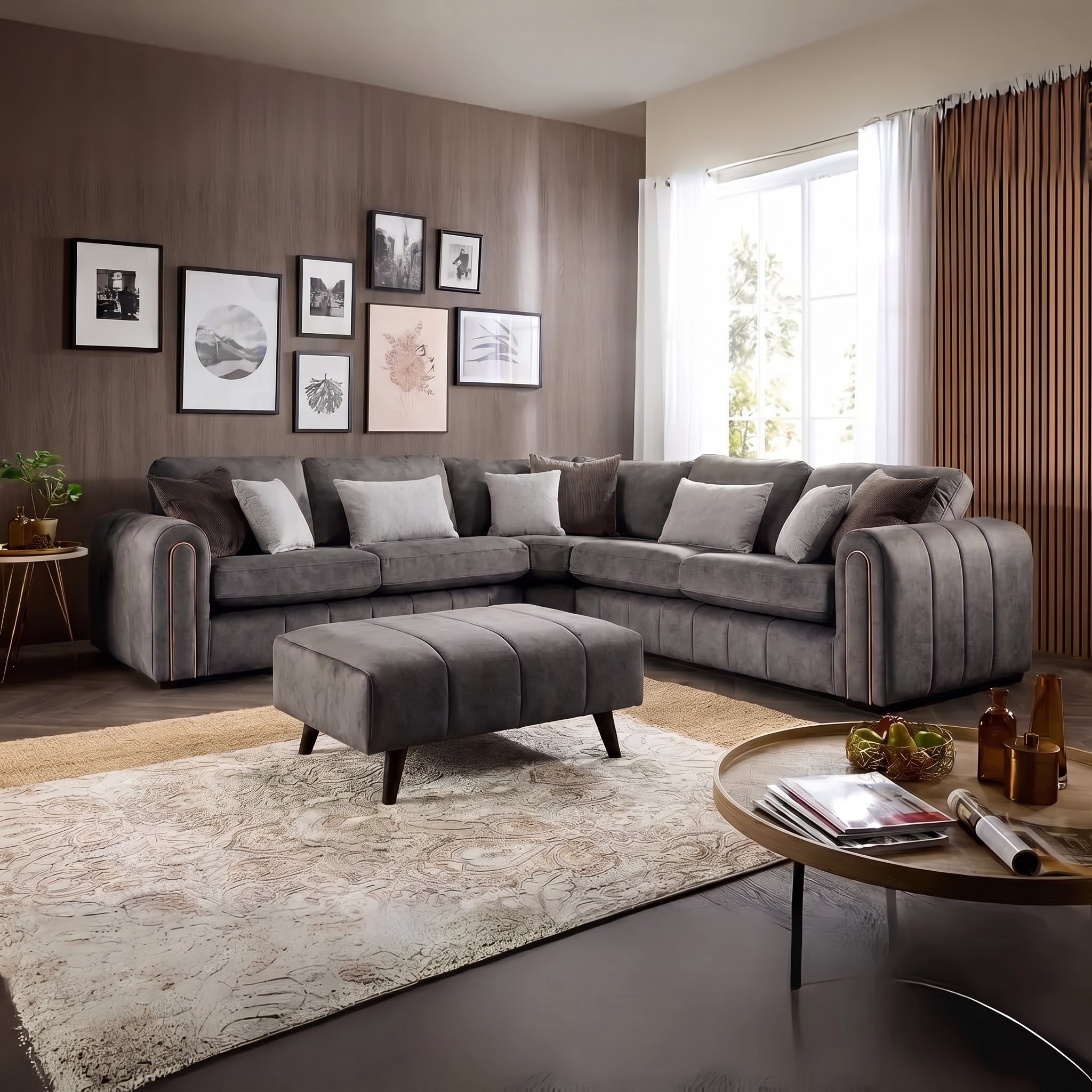 Glamour Charcoal High Back Sofa Range w/ Accents Lebus