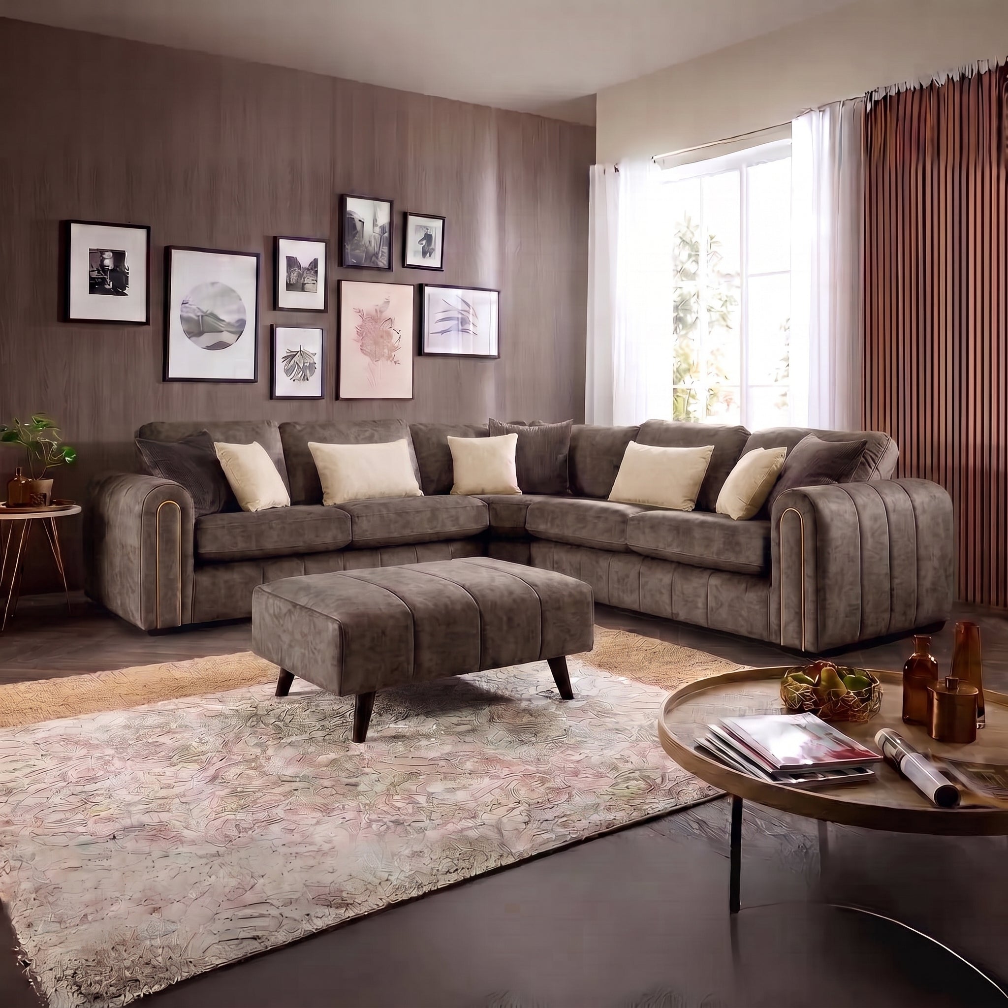 Glamour Chocolate High Back Sofa Range w/ Accents Lebus