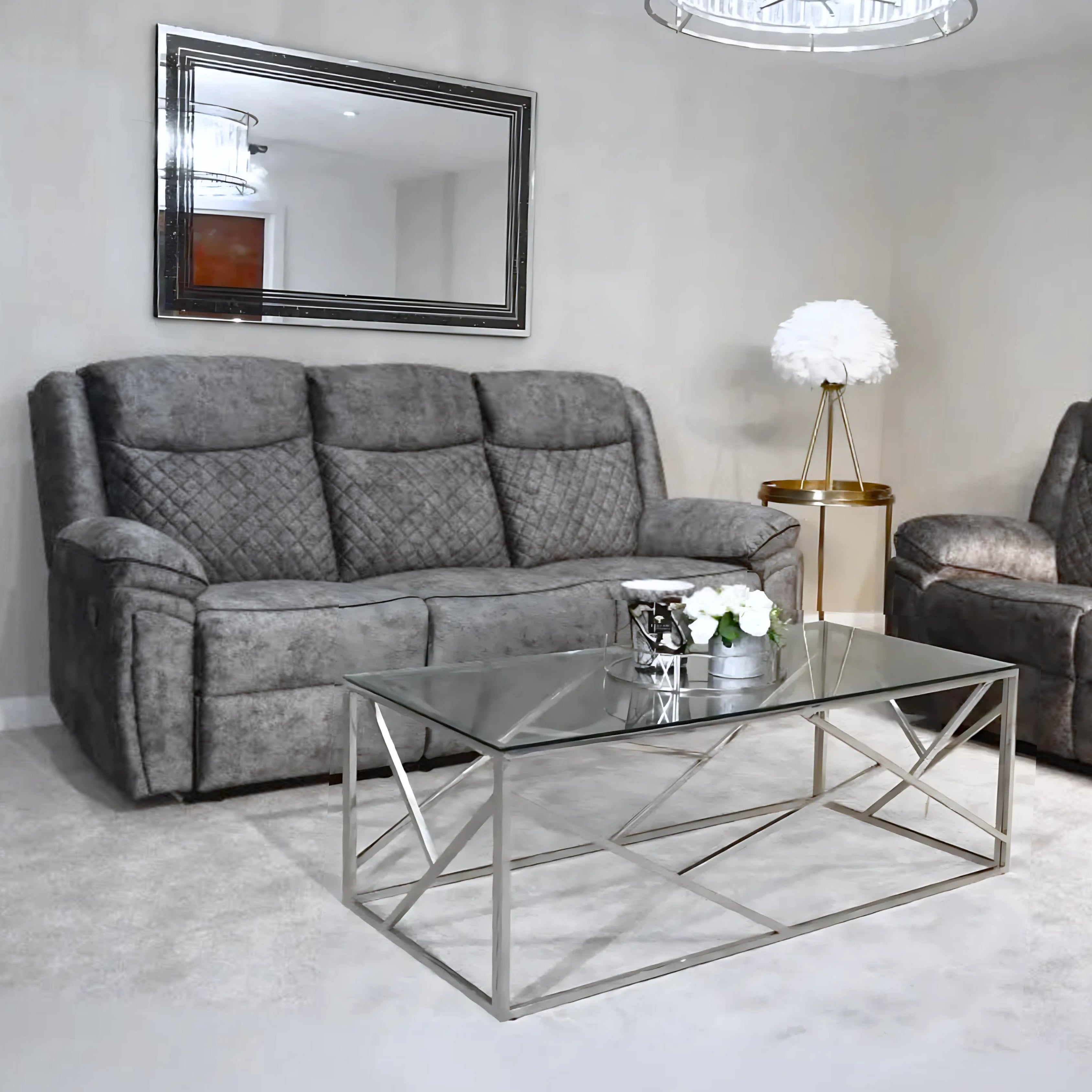 Chelsea 3 Seater Plush Velvet-Style Fabric Recliner Sofa rs furniture