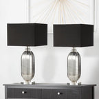 Silver Mercury Glass Table Lamp with Dark Grey Linen Shade CIMC
