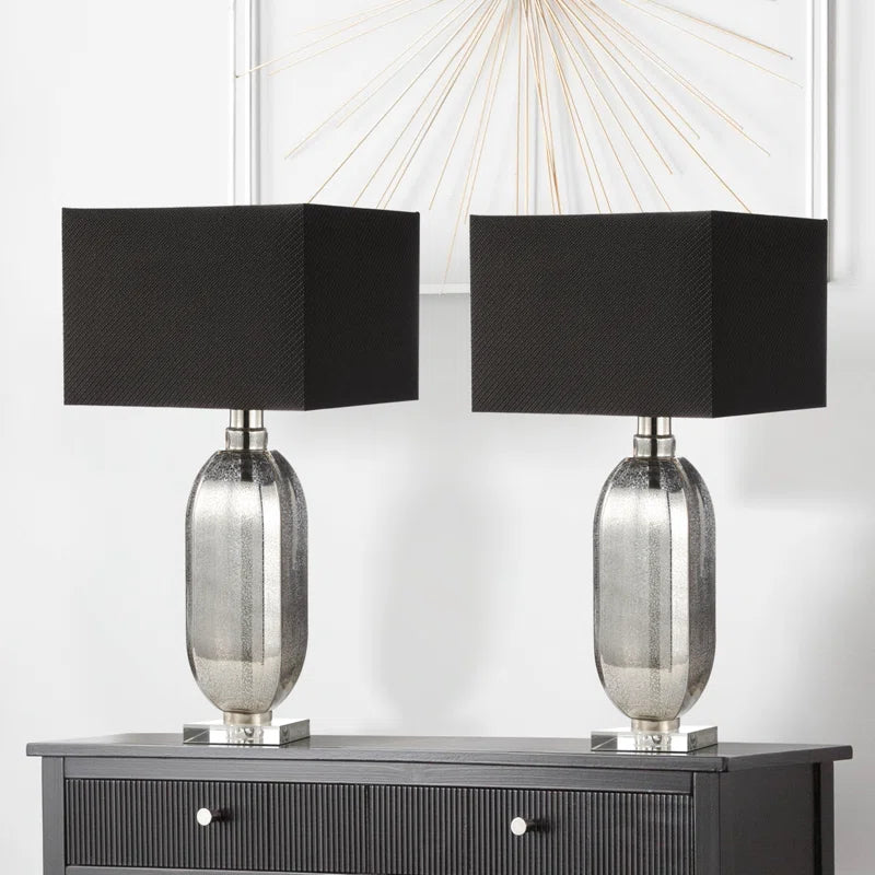 Silver Mercury Glass Table Lamp with Dark Grey Linen Shade CIMC