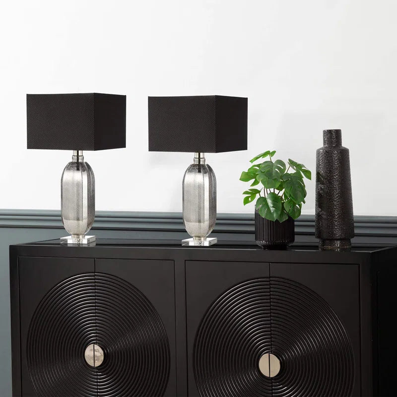 Silver Mercury Glass Table Lamp with Dark Grey Linen Shade CIMC