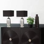 Silver Mercury Glass Table Lamp with Dark Grey Linen Shade CIMC