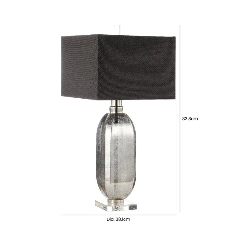 Silver Mercury Glass Table Lamp with Dark Grey Linen Shade CIMC