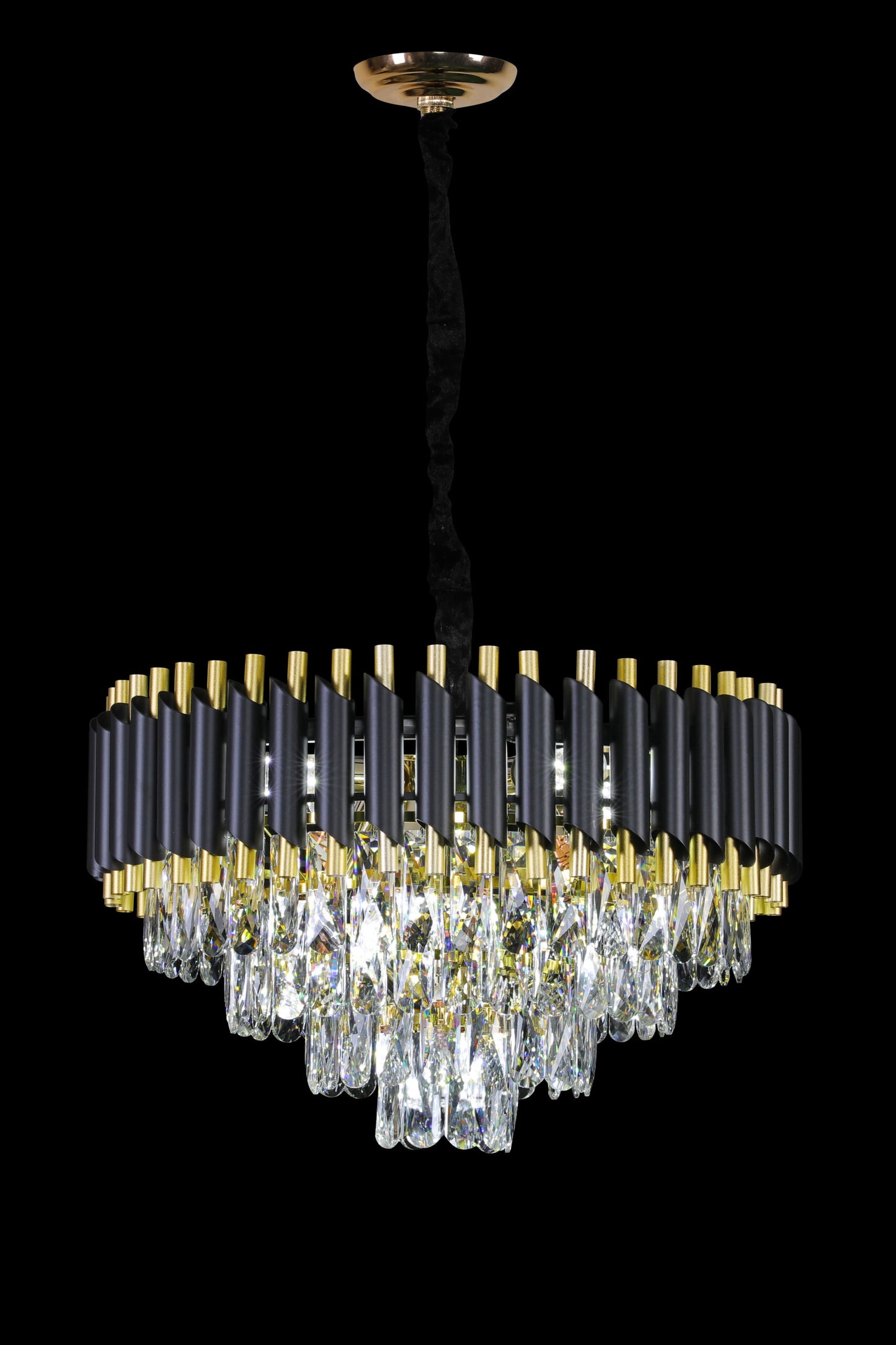 Black & Gold Tiered Crystal Chandelier