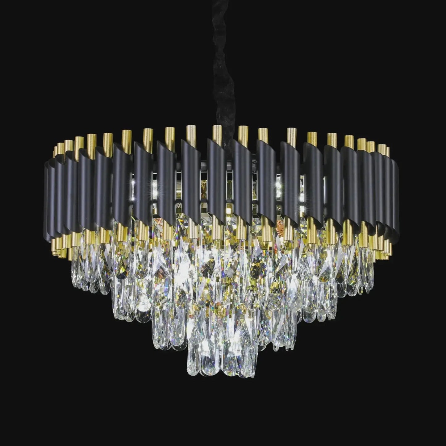 CH080-BKG Extra Large Black and Gold Tiered Crystal Chandelier Eco Furniture