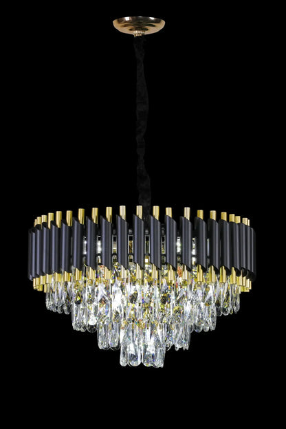 CH080-BKG Extra Large Black and Gold Tiered Crystal Chandelier Eco Furniture