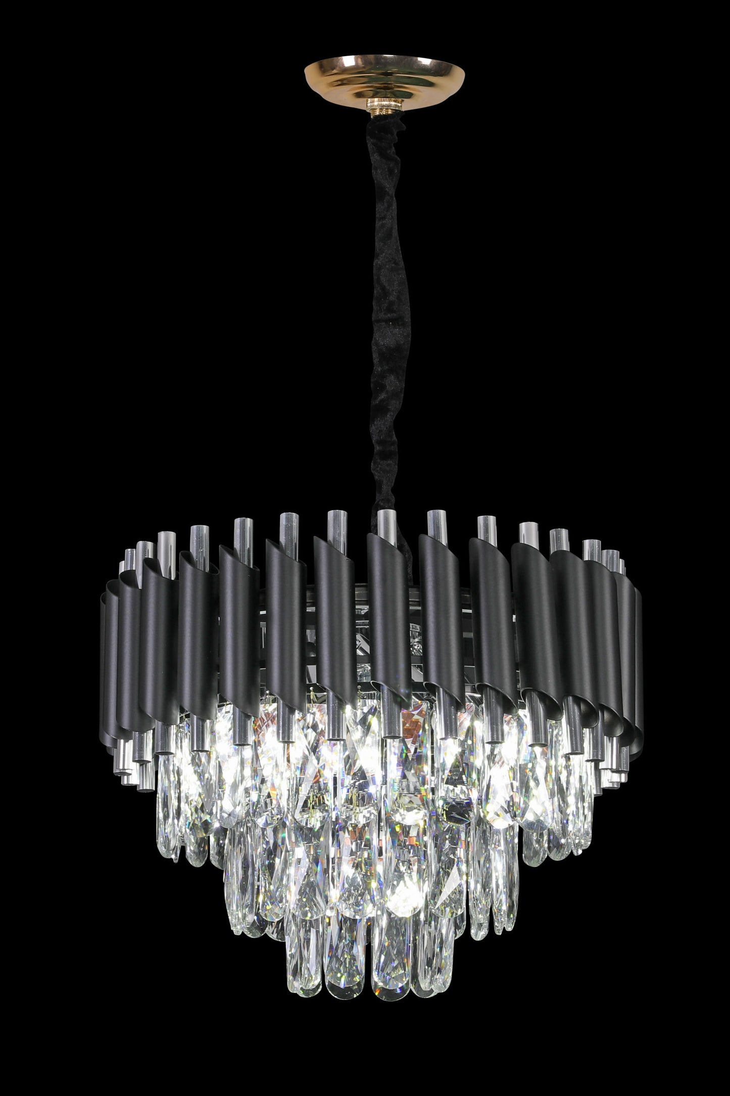 Silver & Black Tiered Crystal Chandelier