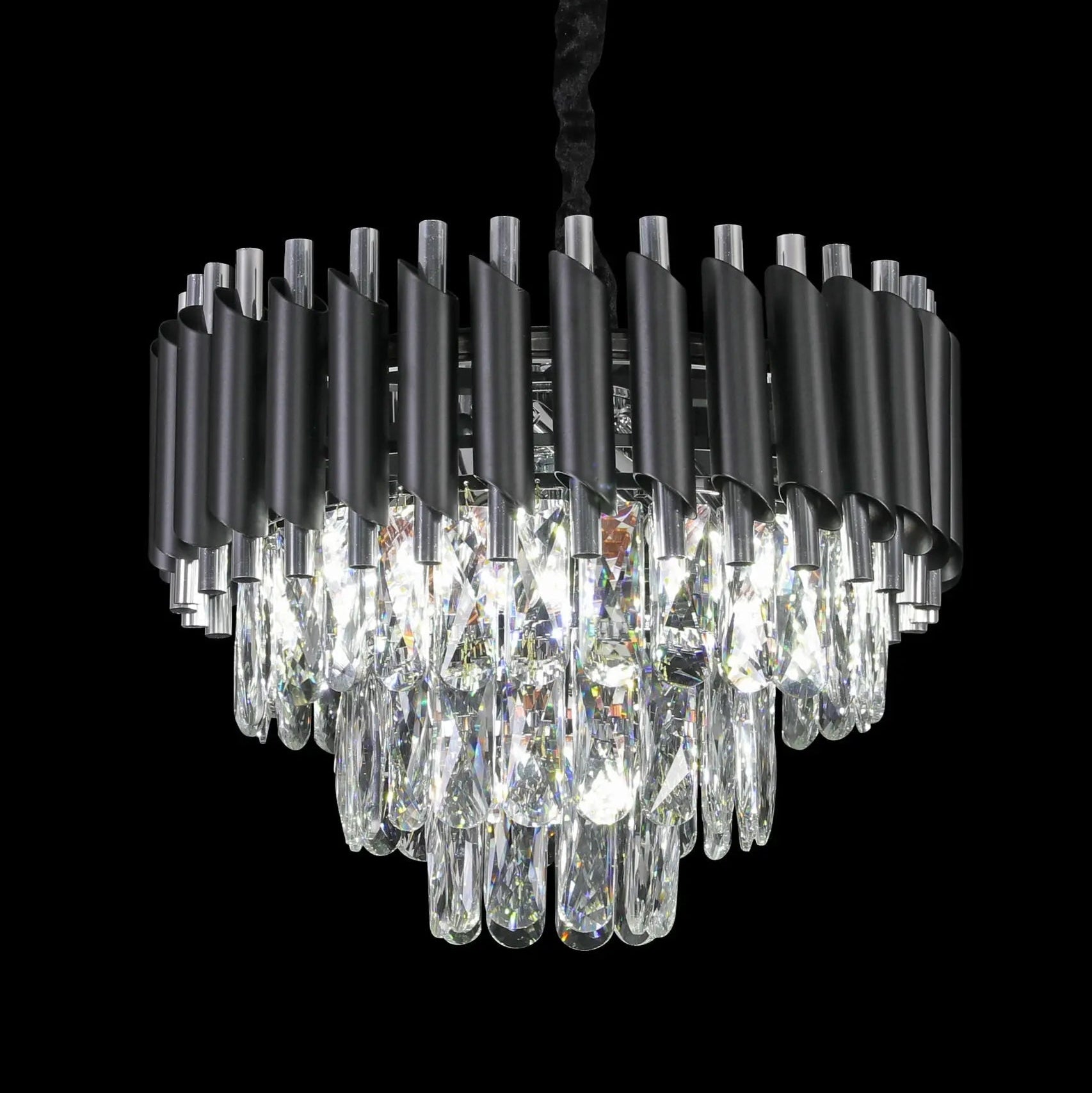 Silver & Black Tiered Crystal Chandelier Home Store Living