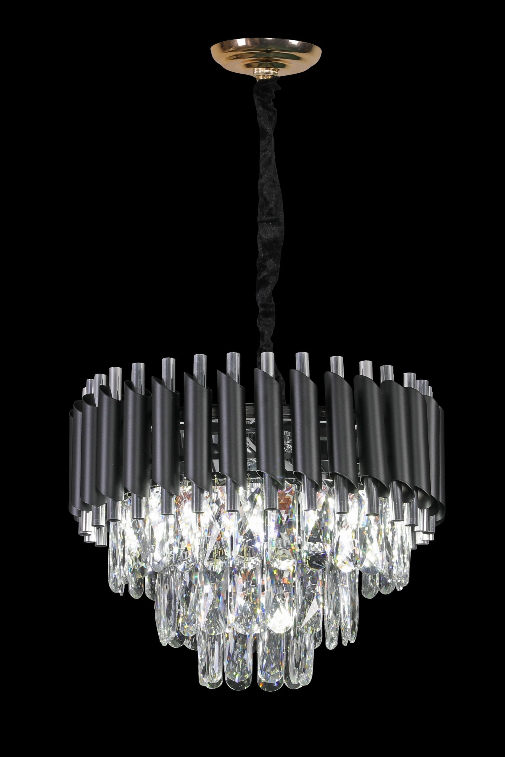 CH002-SILVER Large Silver & Black Round Tiered Crystal Chandelier Bella Maison Ltd