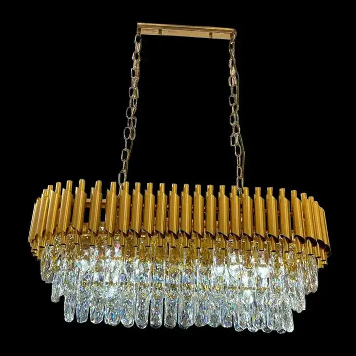 Harrison Gold Rectangular Tiered Crystal Chandelier Home Store Living