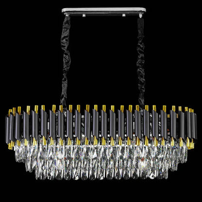 Gold or Silver & Black Rectangular Tiered Crystal Chandelier Home Store Living