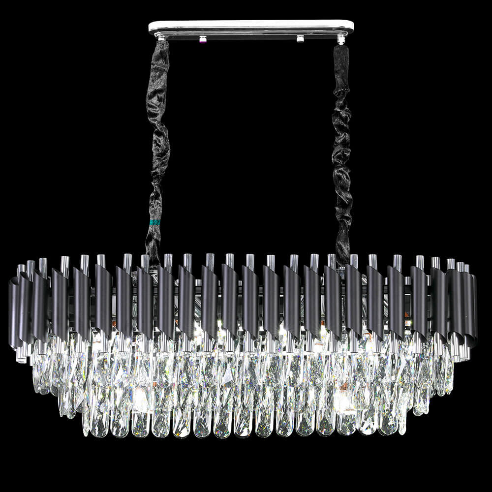 Gold or Silver & Black Rectangular Tiered Crystal Chandelier