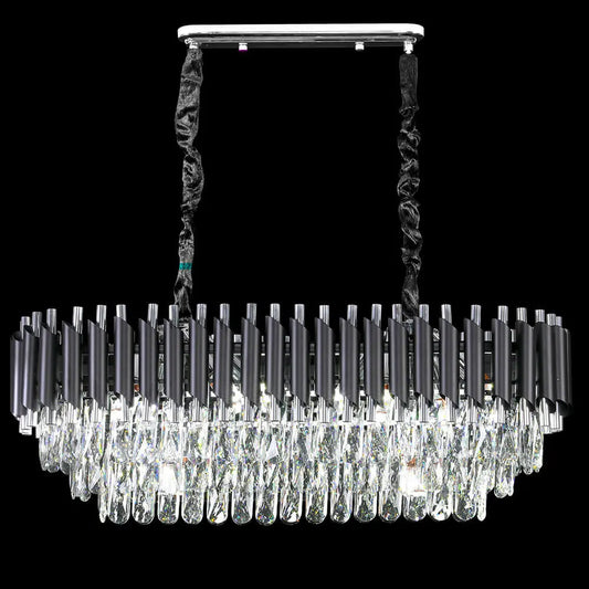 Gold or Silver & Black Rectangular Tiered Crystal Chandelier Home Store Living