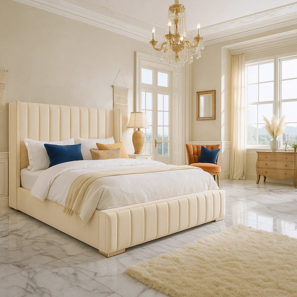 California Beaded Upholstered Bed Frame Home Store Living