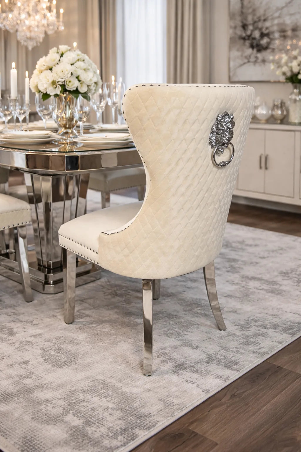 (Set of 2) Mayfair Lion Knocker Dining Chair w/ Chrome Legs AWS