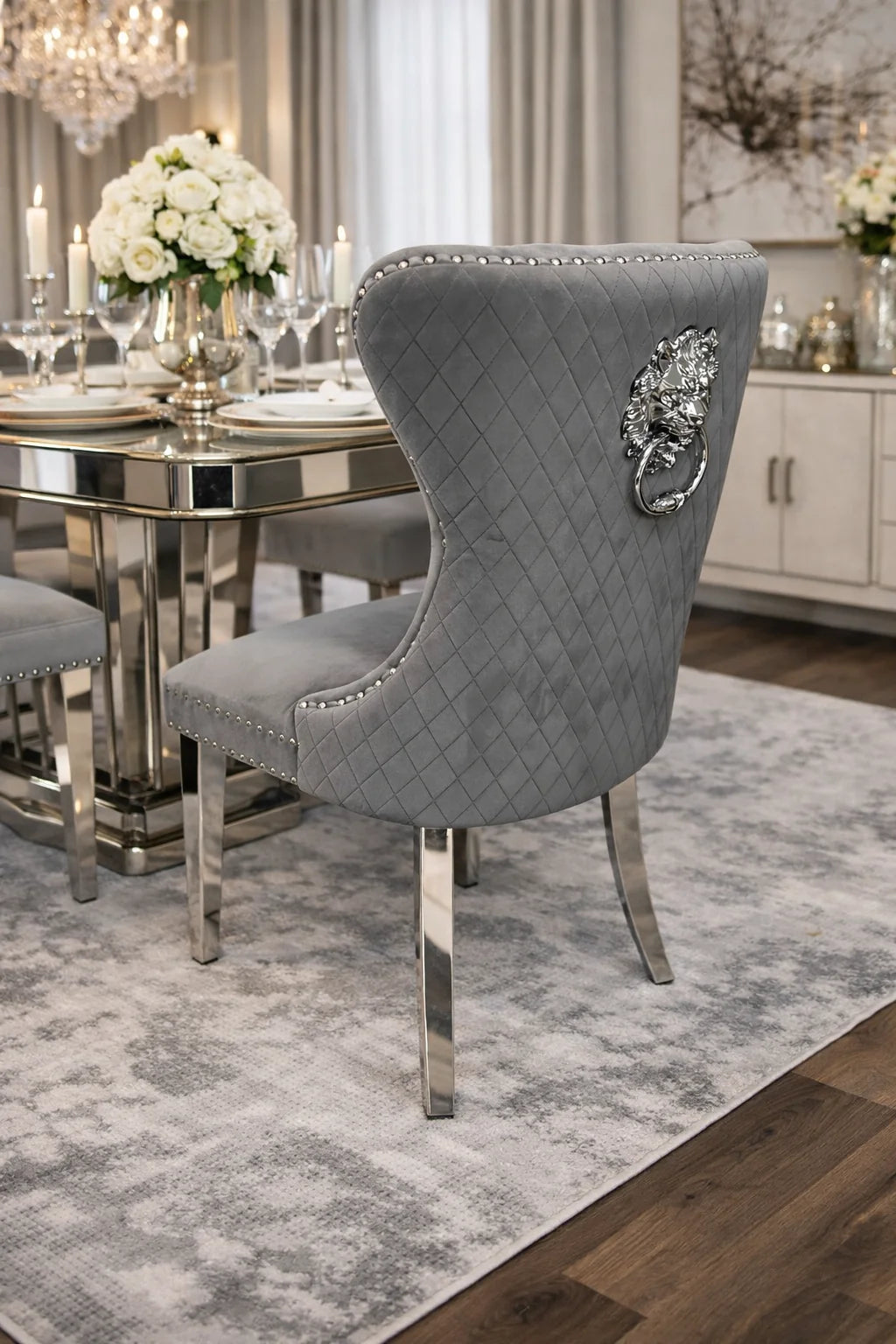 (Set of 2) Mayfair Lion Knocker Dining Chair w/ Chrome Legs AWS