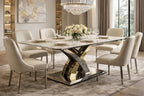 Lucy Italian Marble Dining Table w/ Chrome & Gold Legs AWS