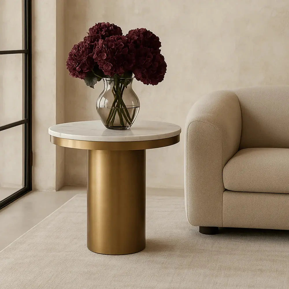 Camden Beige Marble & Gold Side Table Kevin Simba