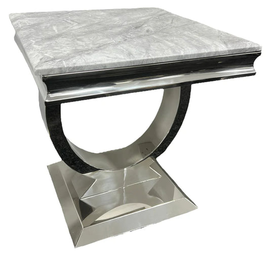 Chelsea Grey Marble Silver Lamp Table Home Store Living