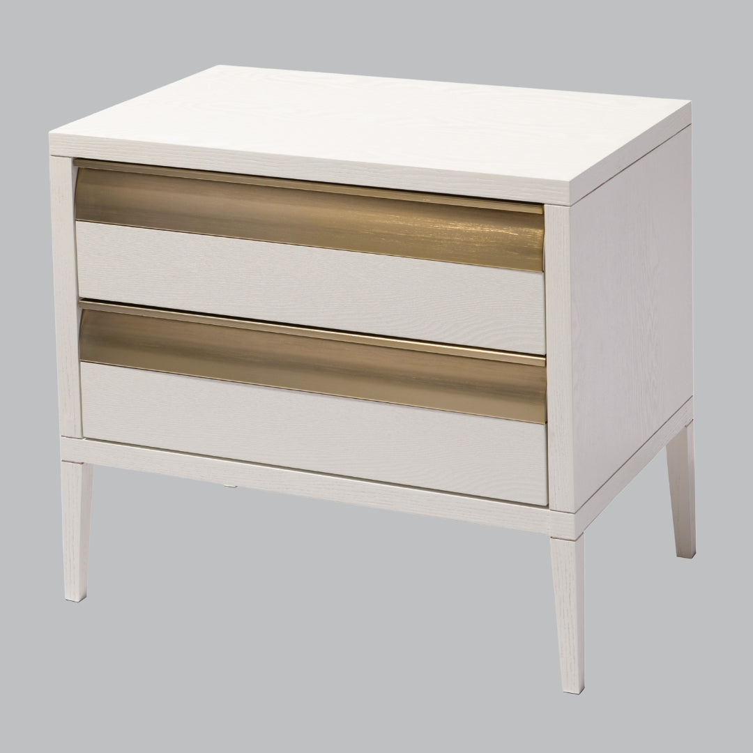 Cleo 2 Drawer White & Brass Side Table Home Store Living