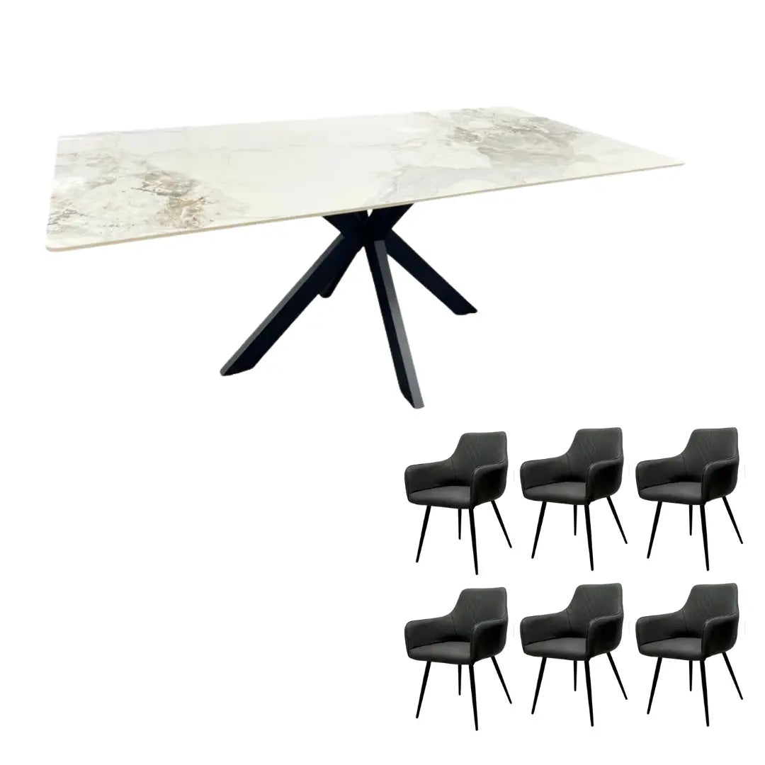 1.8m Sintered Stone Dining Table with 6 Chairs Home Store Living