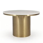 Camden 1.3m round dining table with beige marble-effect top and brushed brass base