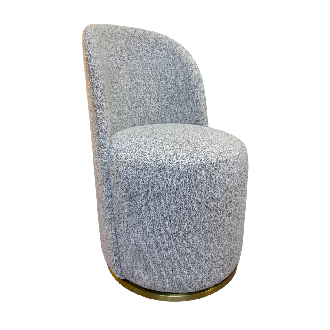 Amanda swivel dining chair in grey boucle with brushed brass base