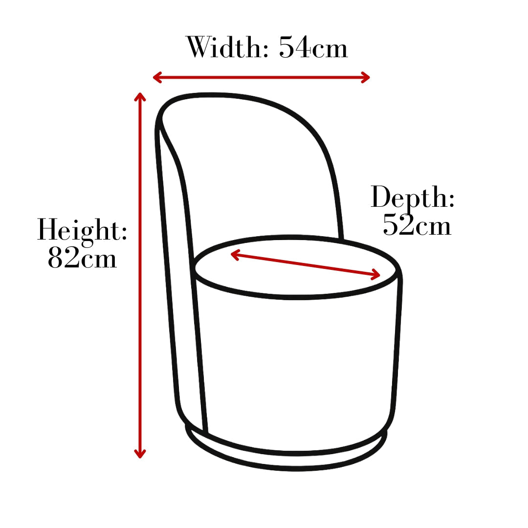 Amanda swivel chair dimensions: 54cm wide, 52cm deep, 82cm high