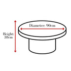 Camden coffee table dimensions: 90cm diameter, 38cm high