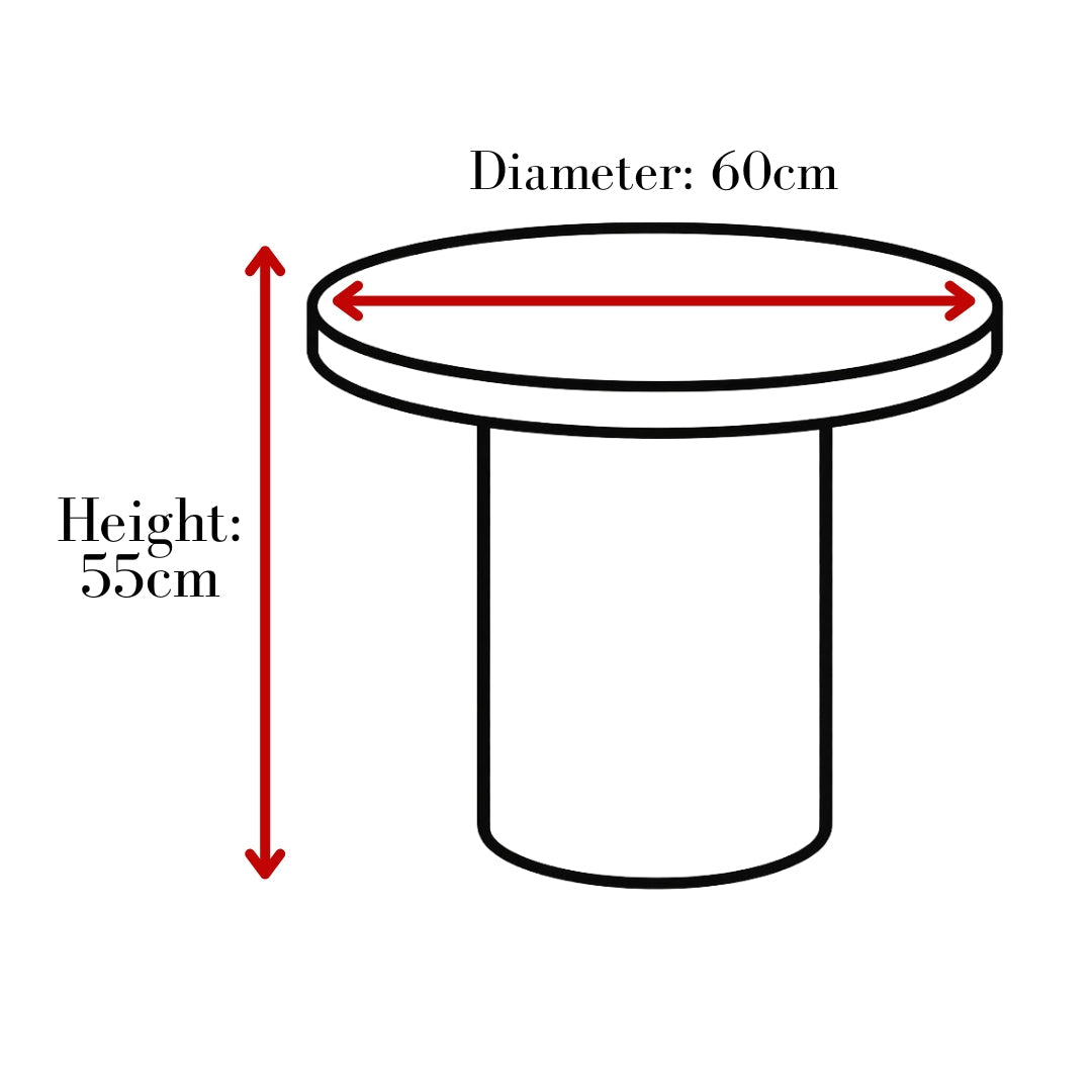 Camden side table dimensions: 60cm diameter, 55cm high