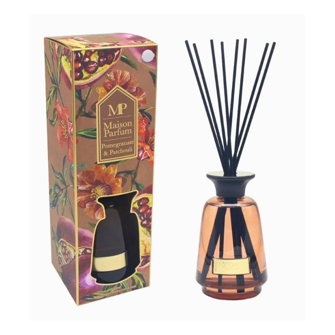 Pomegranate & Patchouli 1000ml Pear Bottle Reed Diffuser Lesser & Pavey Ltd