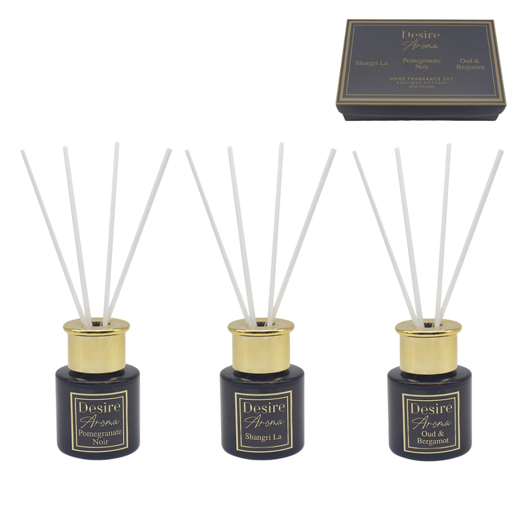 Black Reed Diffuser Gift Set 3 x 50ml – Shangri-La, Pomegranate Noir & Oud & Bergamot Lesser & Pavey Ltd