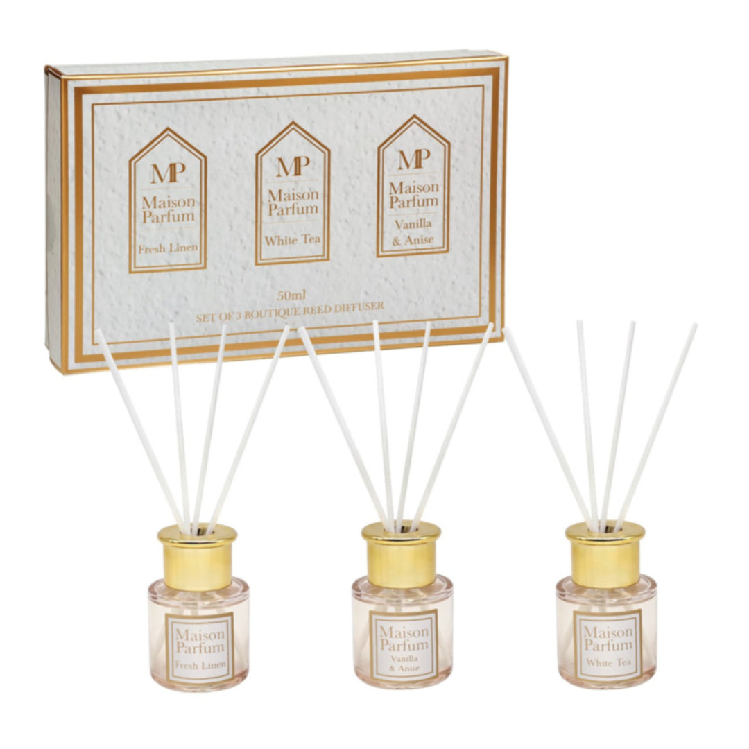 (3x 50ml) Reed Diffuser Gift Set - Fresh Linen, FRESH LINEN/WHITE TEA/VANILLA ANISE Lesser & Pavey Ltd