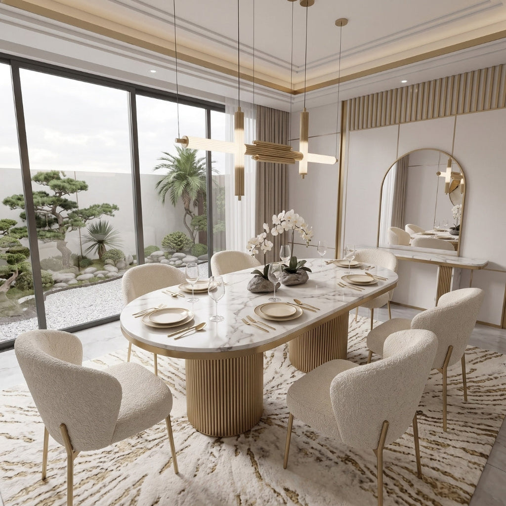 Cassa 1.8m White & Gold Marble Dining Table Home Store Living