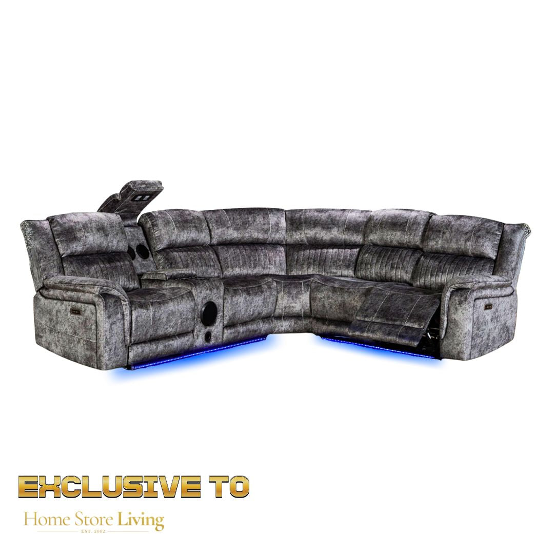 Cheshire Tech Recliner Corner Sofa in Resilient Grey Velvet Linda RS