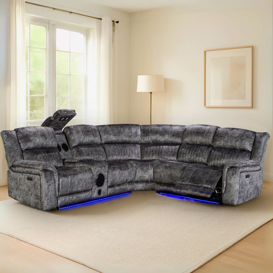 Cheshire Tech Recliner Corner Sofa in Resilient Grey Velvet Linda RS