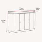 A line drawing of a cabinet with red arrows and text showing dimensions: width 180cm, height 80cm, and depth 46cm, on a light beige background.