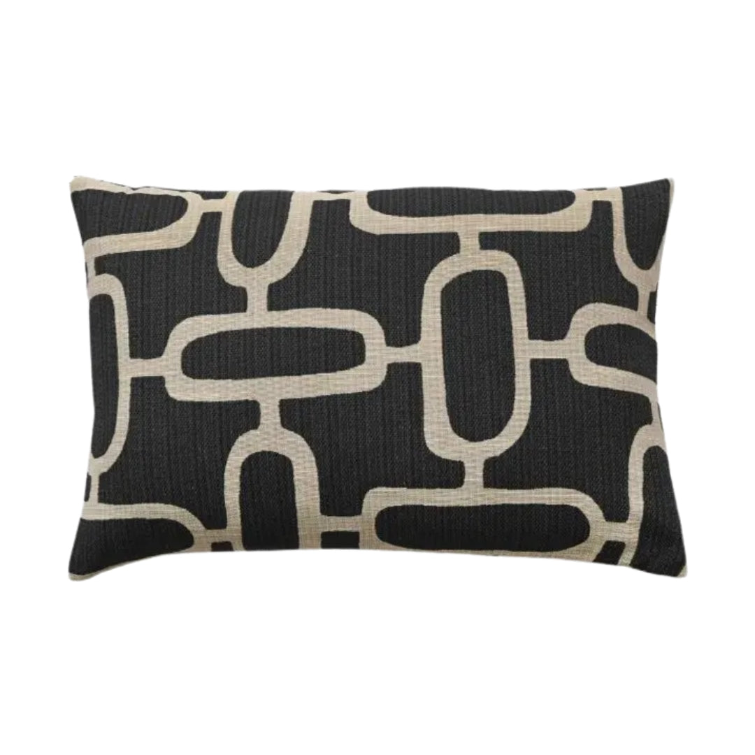 Rectangular Edison Abstract Jacquard Black Chains Cushion malini