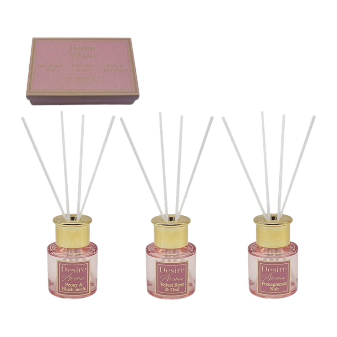 Pink Reed Diffuser Gift Set 3 x 50ml – Pomegranate Noir, Rose & Oud & Peony Blush Lesser & Pavey Ltd
