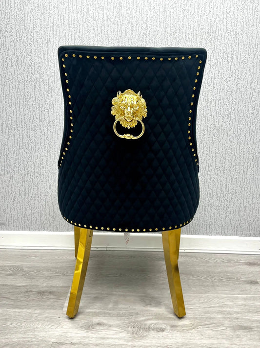 Majestic Plush Velvet Black Gold Lion Knocker Chair (Set of 2) Home Store Living